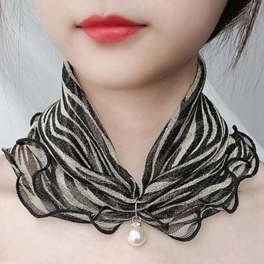 Imitation Pearls Neck Scarf Headwear Decoration Elegant Trendy Chiffon Retro For Women
