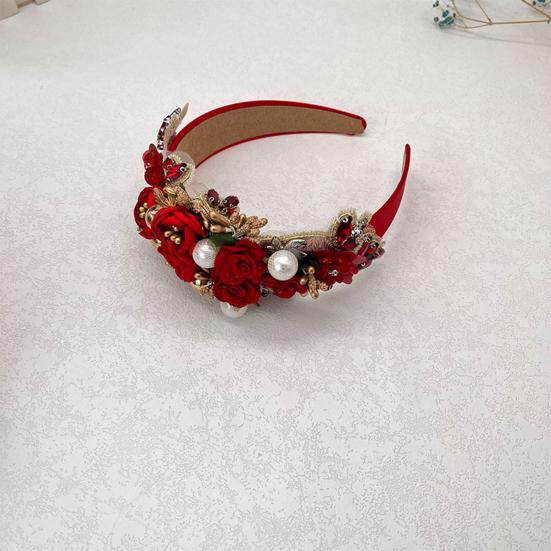 Женский ободок с искусственным цветком, искусственный жемчуг, блестящий декор со стразами, широкий винтажный роскошный противоскользящий красочный обруч для волос, противоскользящий аксессуар для украшения волос