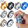 Ins Fashion Men Rotatable Chain Link Anxiety Fidget Rings Titanium Stainless Steel Spinner Finger Ring Blue Black Punk Gift