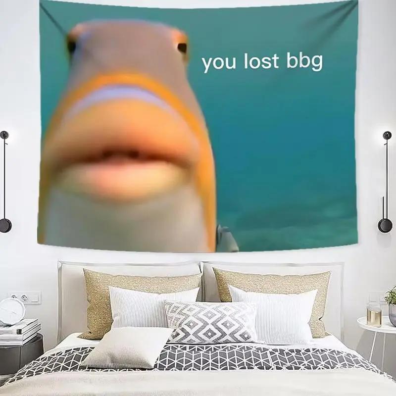 VIKAMA Funny Fish Meme Tapestry You Lost Bbg Humor Wall Hanging Polyester Viral Meme Decor for Bedroom Dorm