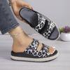 Fish Mouth Women's Shoes Large Size Thick-soled Straw Woven One-character Buckle Leopard Print Slippers Women's New Models