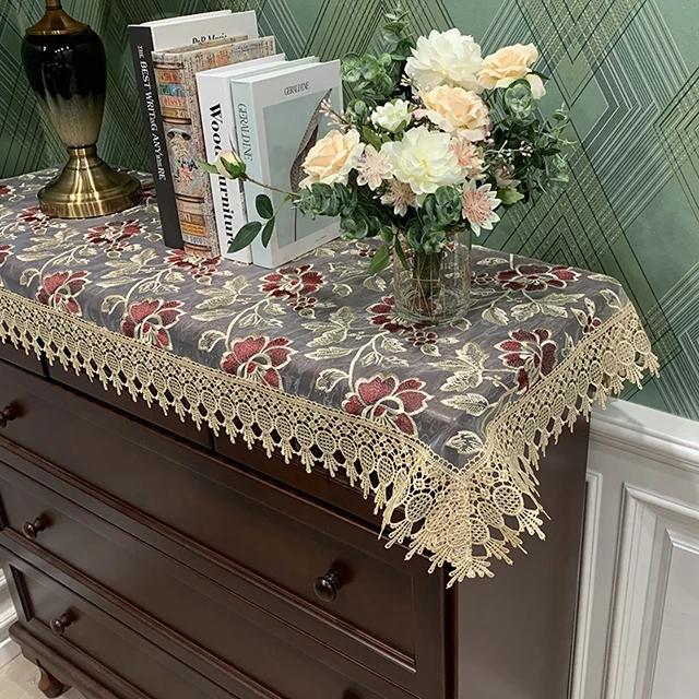 Скатерть прямоугольная европейская кофейная вышитая кружевная тумба под телевизор, чехол для стола, скатерть из ткани с длинной полоской, пылезащитный чехол