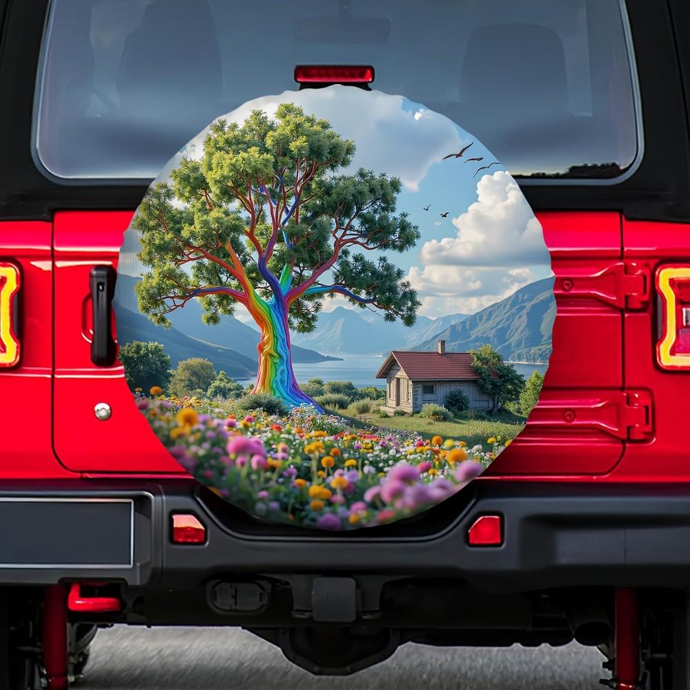 Colorful Tree Landscape Spare Tire Cover Durable Polyester Waterproof Auto Accessories