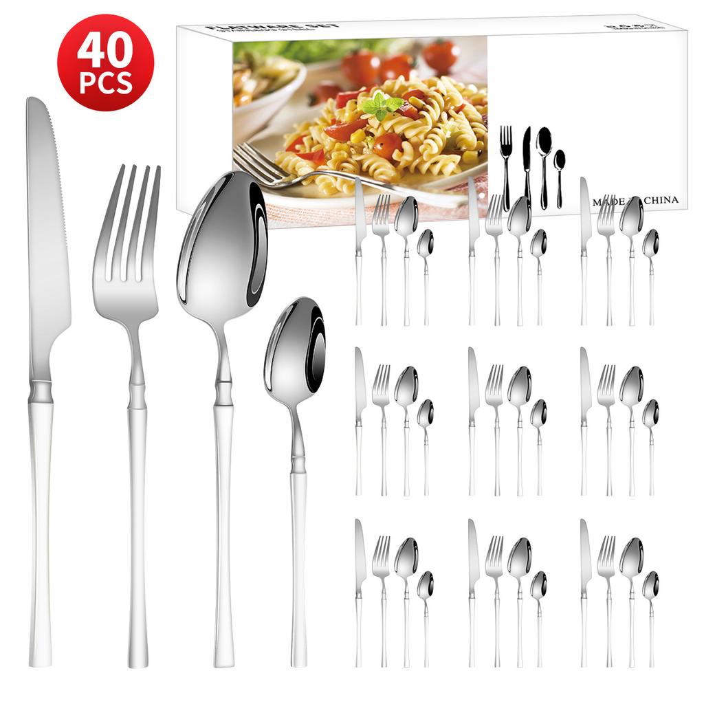 Нержавеющая сталь с небольшой талией, нож для западной еды/стейка, вилка и ложка, десертная ложка, столовые приборы, набор из 24 предметов, подарочный набор