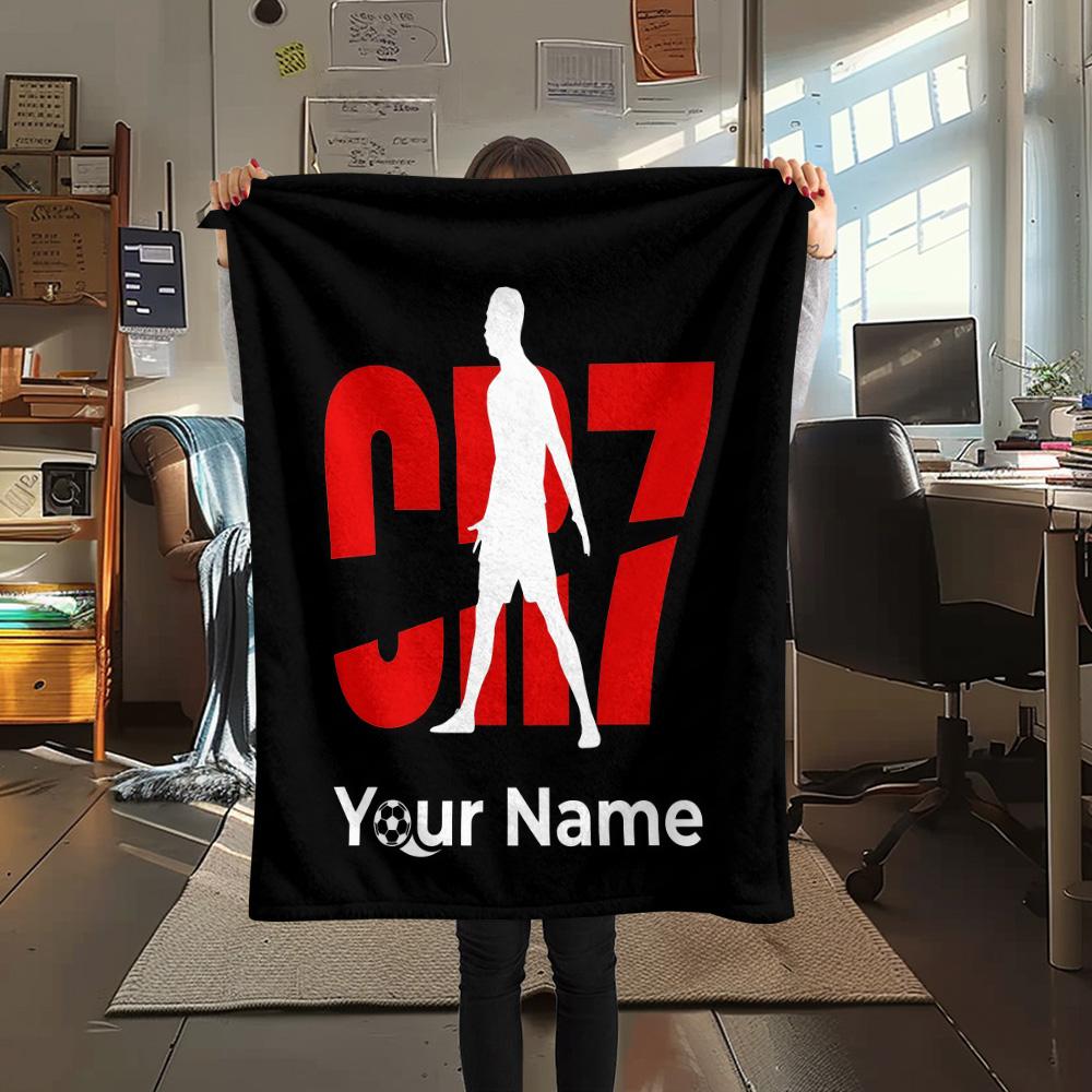 1PC Custom Name CR7 Patterned Flannel Blanket Suitable For All Seasons for Home Decor Warmth and Comfort Gifts Holiday Present -HE54