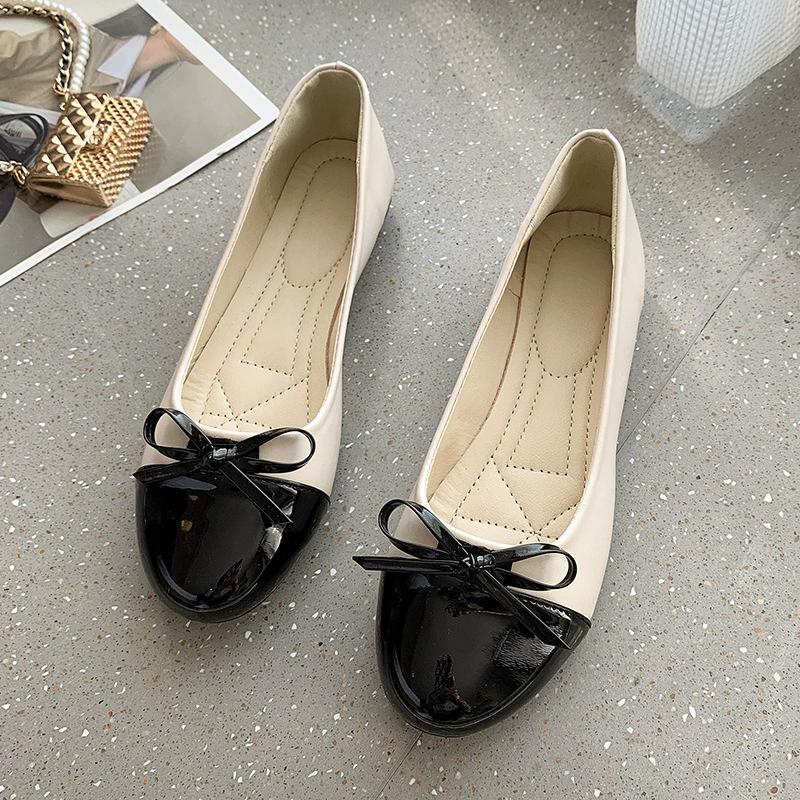 Single Shoes Women's Spring and Autumn Square Toe Pedal Korean Fashion Shallow Bow Retro Women's Shoes