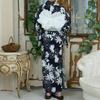 RAVIR Yukata Navy Blue with a Lovely White Daisy Blooming Japanese Fluffy Obi and Geta Free Size Women's 3-Piece Set, Design, Kimono, Belt, Sandals,