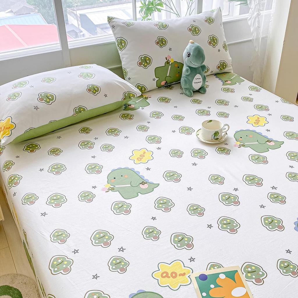 Комплект постельного белья из чистого хлопка, три предмета - Грубая ткань, на резинке, Подходит для общежитий и младенцев