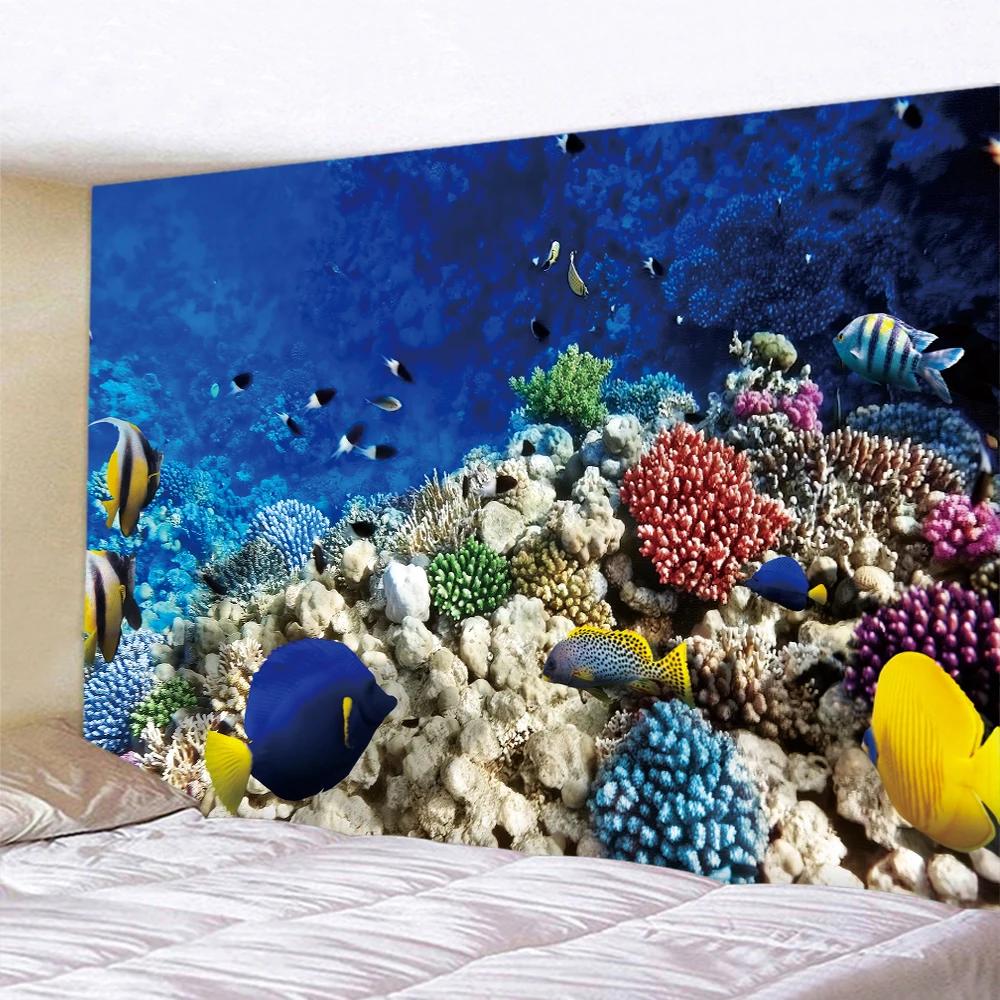 Underwater World Home Decoration Tapestry Scene Bedroom Wall Yoga Mat Background Cloth