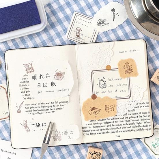 8 шт./Набор Деревянные и Резиновые Штампы Декоративные Деревянные Штампы Штампы на Тему Ретро Жизни для Скрапбукинга Открыток Конвертов DIY Поделок Планера Журнала