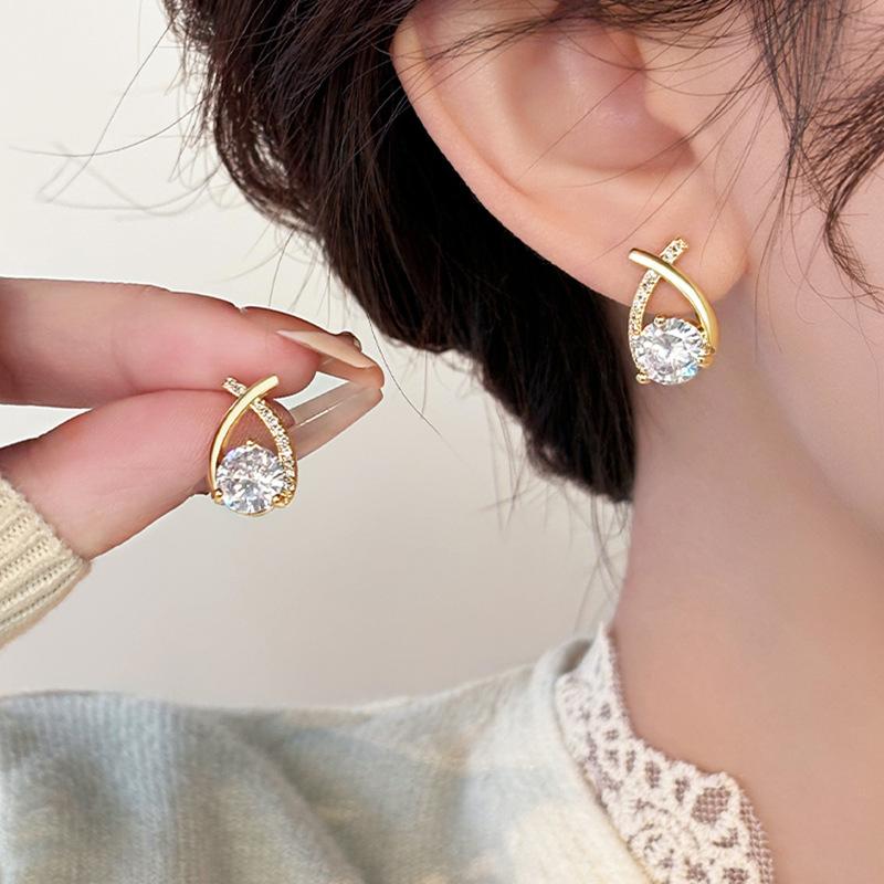 Classic Gold Color Stainless Steel Geometric Circle Hoop Earrings for Women Charm Zircon Korean Zircon Party Accessories Gift