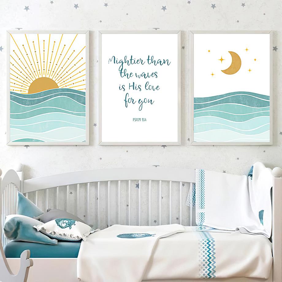 Кит, чайка, солнце, луна, пляжная волна, настенная живопись, холст, живопись, постеры и принт, фреска, украшение для детской комнаты