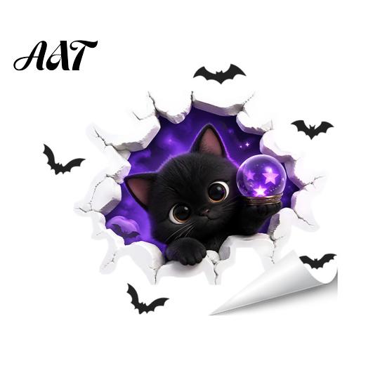 Spooky Skeleton Wall Decor Halloween Stickers, 3D Broken Effect with Ghost Pumpkin Bat Decals, Self-Adhesive No Residue Stickers Waterproof Mural for
