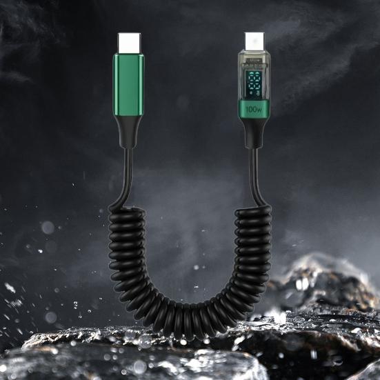 Charging Cord Spring Retractable Design 480Mbps High Speed PD100W Intelligent Display Fast Charging Data Cable
