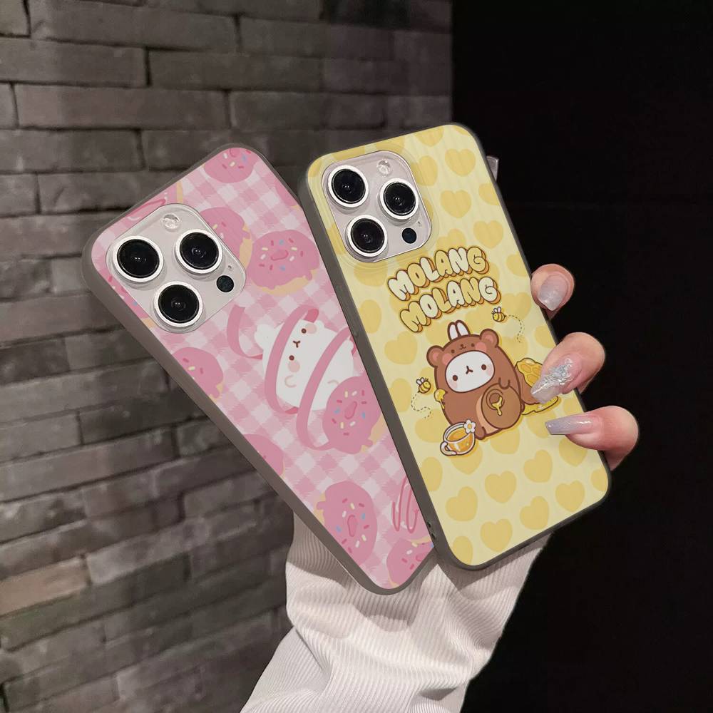 Кавайная Милая Кролик M-MolangS Аниме Для IPhone 17 16 15 Plus Pro Max 12 14 Plus 11 13 Волна Гофрированная Полоска Funda Чехол для Телефона