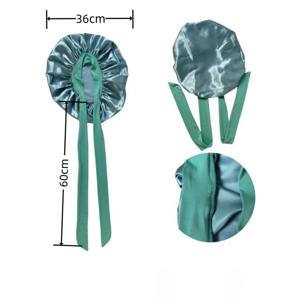 Silk Satin Sleep Cap with Ribbon Bow for Women - Elastic Wide Brim Bath Headscarf Hat for Hair Care