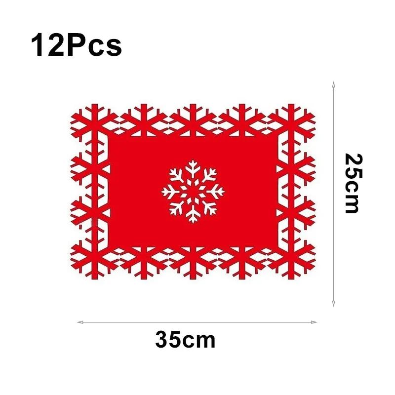 12 шт. Рождественские фетровые подставки под тарелки в форме снежинок, противоскользящие подставки под чашки, красные подставки под тарелки для стола, кухонные подставки под миски, домашний рождественский новогодний декор
