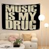 Musical Quote Flag "Music Is My..." With Four Grommets Black Single Sided Musical Banner For Wall Decor Polyester Party Flags