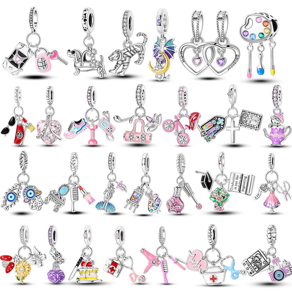 Copper Girls Love Beauty Charms Perfume Pendants Beads Jewelry Fit Mula Original Bracelet For Women Diy Party