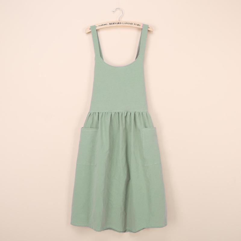 Korean Style Artistic Cotton Linen Long Kitchen Apron for Women