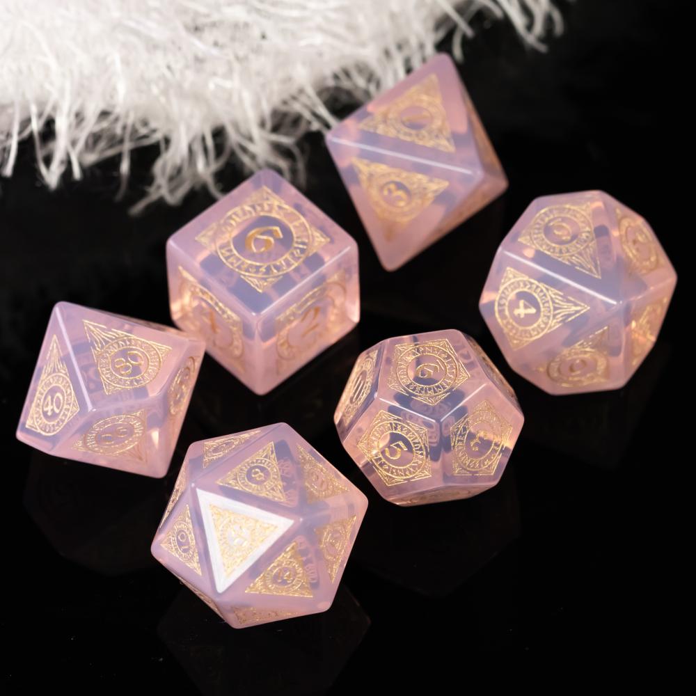 Набор кубиков Cusdie из опалового камня для D&D, 7 шт., ручная работа, полиэдрический набор кубиков с кожаной коробкой, кубики для игры D&D, для коллекции