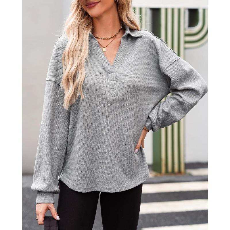 Осенне-зимний женский свободный пуловер с V-образным вырезом, трикотажный свитшот