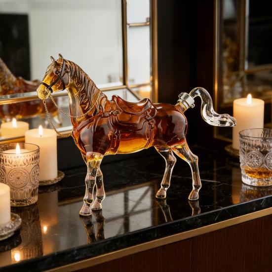 Декантер для виски "Лошадь" Ручная работа Высокоборосиликатное стекло Диспенсер для алкоголя Тема Дикого Запада Подарочная коробка для алкоголя для мужчин День отца День рождения