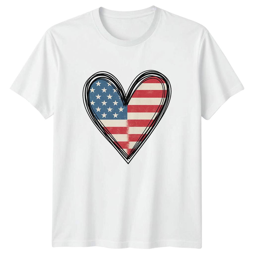 American Flag Heart Mens T-Shirt Womens Tee Patriotic Graphic Unisex Top