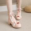 New Women's Shoes Lolita Short Boots Strawberry Platform Mid-heel Thick Heel Martin Boots Bow Boots Large Size
