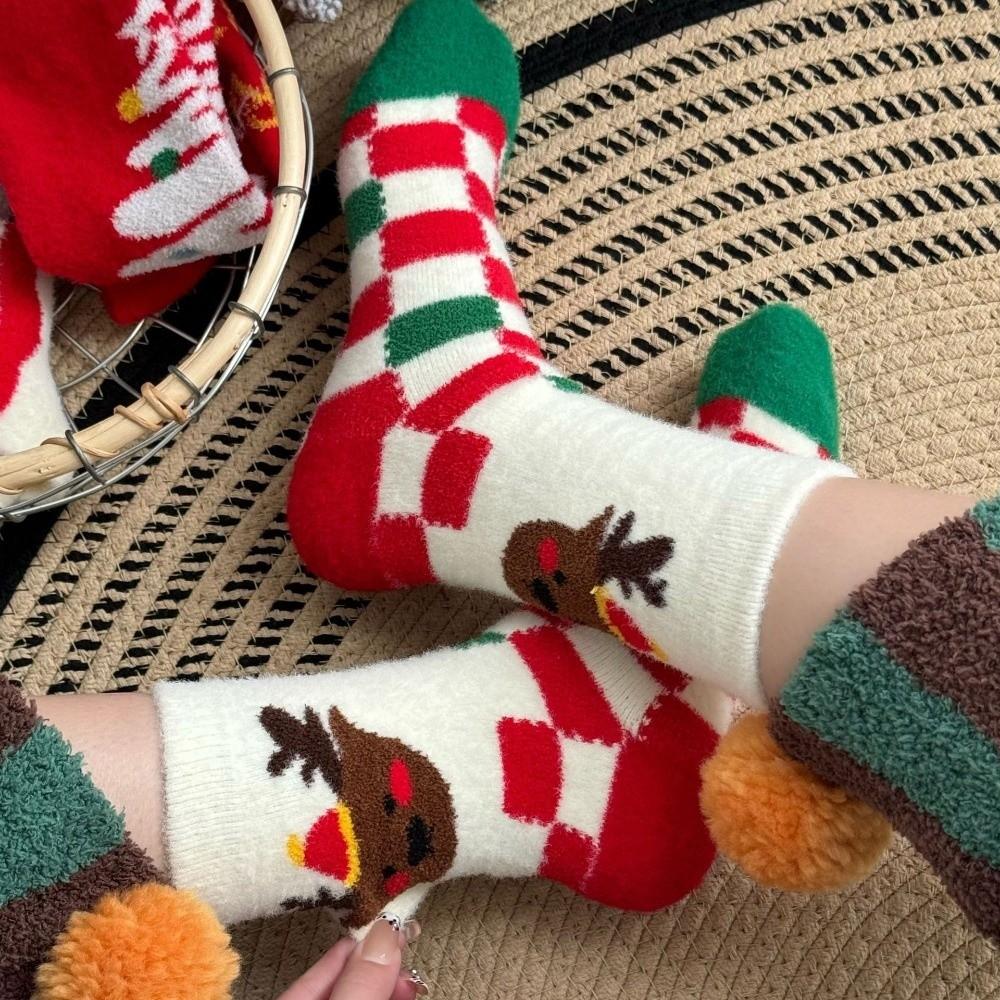 X-mas Elk Thickened Floor Socks Christmas Tree Sleeping Slipper Socks Women