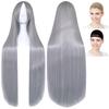 CaseEden Cosplay Wig, Long, 100cm, Smooth, Straight, Gray, Silver Gray, Includes 2 Wig Nets