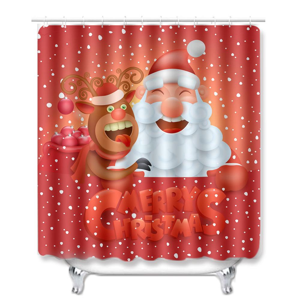 Christmas Waterproof Shower Curtain Four-Piece Floor Mat Combination Set Household Door Mat Bedroom Living Room Carpet