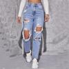 Ripped Straight Leg Jeans Women High Waist