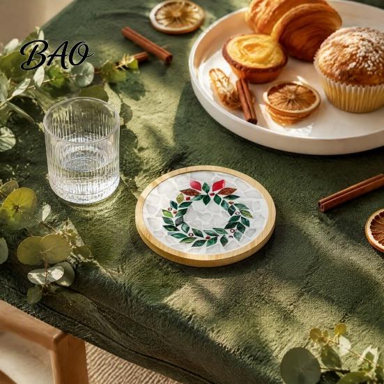 Decorative Coaster Making Kit Christmas Mosaic DIY Kit, Festive Art Santa Wreath Theme Starter Set Snowman Pattern, Tile Craft for Adults, Handmade