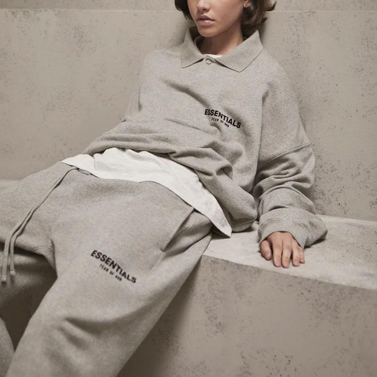 Fear of God Essentials Essentials Велюровый Поло с Принтом Логотипа Повседневная Лонгслив Мужские Топы Светло-Овсяный FOG-SS22-496
