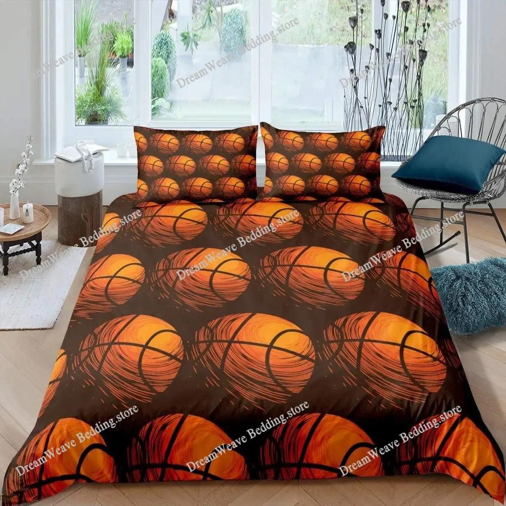 Комплект постельного белья с баскетбольным мячом King Queen Ball Sport Theme Комплект постельного белья для мальчиков и подростков Basketball Fan Room Полиэстеровый пододеяльник
