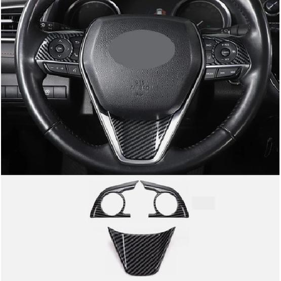 Carbon Fiber Steering Wheel Decor Frame Trim 3PCS For Toyota Camry 2018-2024