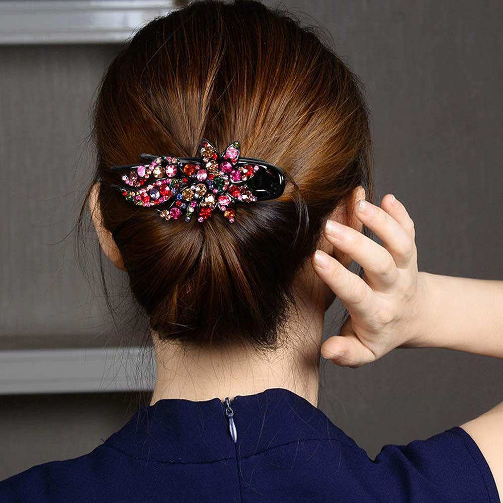 Shinning Crystal Flower Rhinestone Hairpin Korean Style Hairpin Female Hair Clip Duckbill Clips