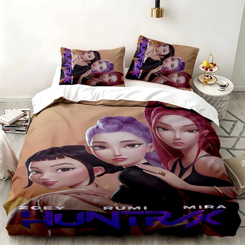 Kpop demon hunters 3pc set Perfect for bedroom use Comfortable bedding set includes a duvet cover and two pillowcases Ideal birthday or Christmas gift