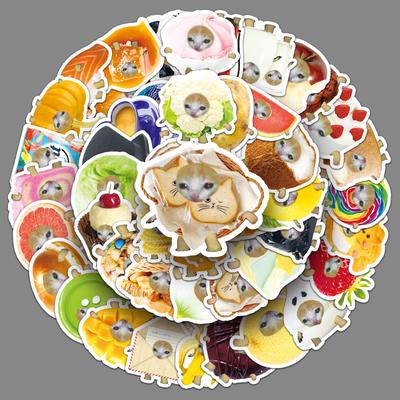 50 смешных наклеек с головами кошек, эмодзи, для упаковки, чехлов для телефонов, стаканов, наклеек на компьютер
