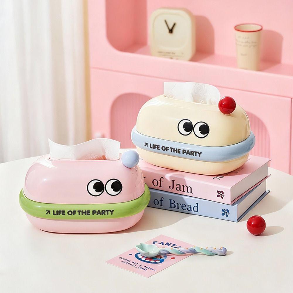 Big Eye Cartoon Tissue Box Built in Spring Towel Napkin Container Desktop Organizer