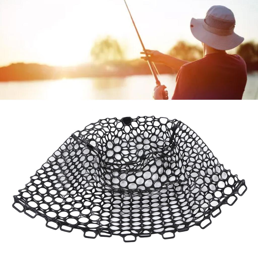 Fly Fishing Replacement Net Deepened Fishing Rubber Net Fishing Landing Netbag Parts Black Depth 32cm