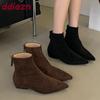 Fashion Fashion Flock Women Ankle Boots With Low Heel Footwear Pointed Toe Modern Ladies Short Boots Shoes Female Zippers Shoes