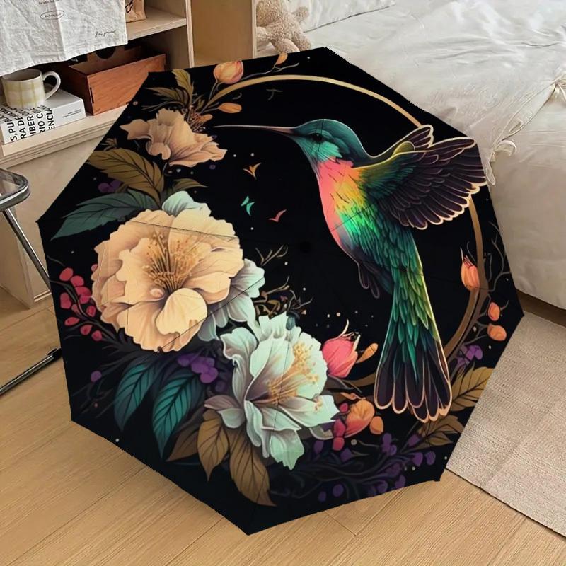 1pc Hummingbird Floral Night Garden Umbrella with Plastic Handle,Suitable for All Seasons Home Travel Outdoor UmbrellaDD410