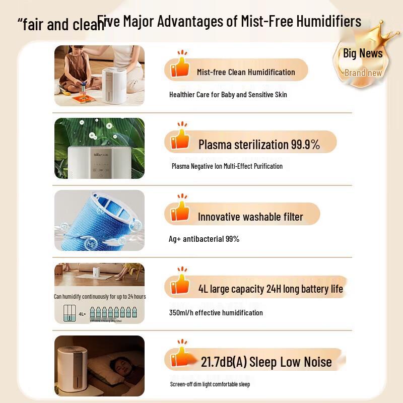 Little Bear Quiet Mist-Free Evaporative Humidifier CN plug (adapter included)