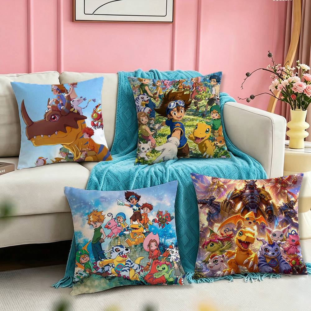 Anime DDigimon Adventure Square DoubleSided printed Pillow Case Bedroom Bedside Pillow Sofa Cushion Cover