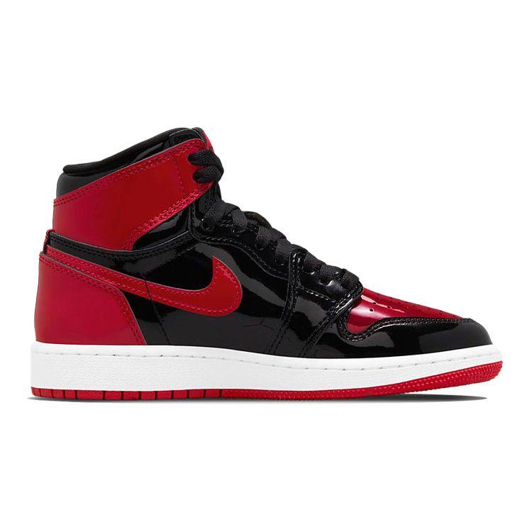 Детские кроссовки Air Jordan 1 Retro High OG GS Patent Bred Black White Varsity-Red 575441-063