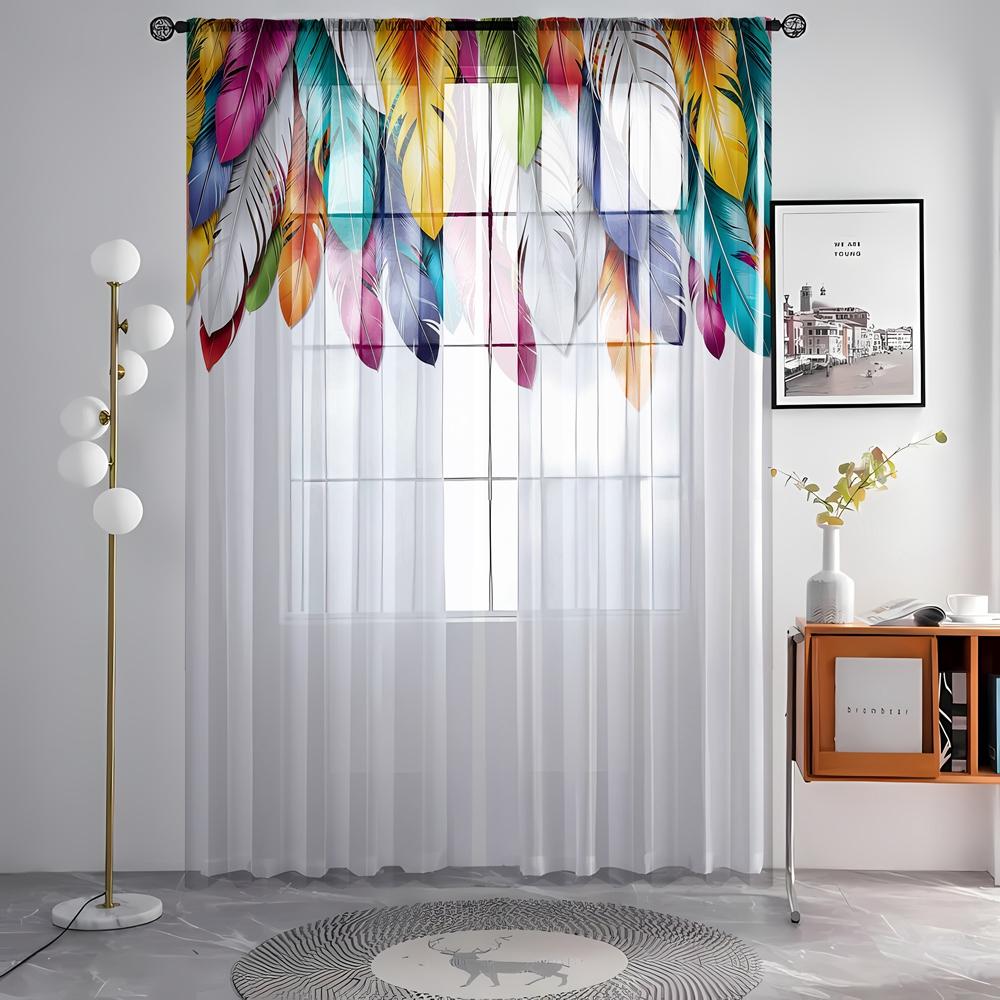 2 шт. HD цифровая цветная перьевая печать оконная балдахин для украшения дома стиль украшения гостиной спальни занавеска на штанге