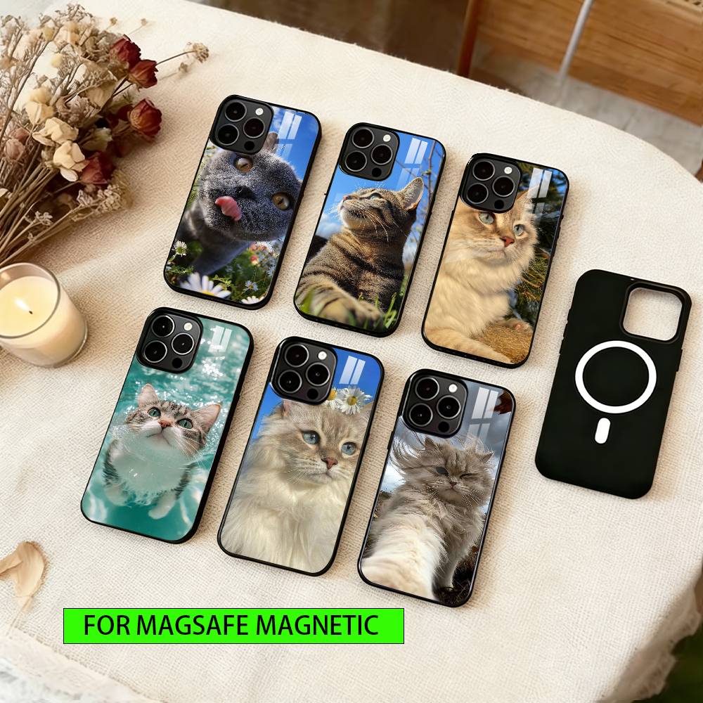 Милый кошачий вайб Чехол для телефона для iPhone 17, 16, 15, 14, 13, 12, 11 Plus, Pro Магнитный с Magsafe Беспроводная зарядка