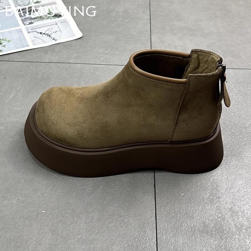 Замшевые женские ботильоны на платформе, модные повседневные туфли на плоской подошве, женская обувь 2025 года, трендовые зимние дизайнерские прогулочные удобные теплые женские зимние ботинки